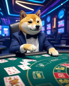 Shiba Inu dog character playing poker games